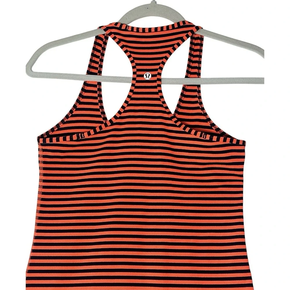 Lululemon‎ Tank Top Women Size 6 Orange Black Classic Stripe Racerback Atheisure
